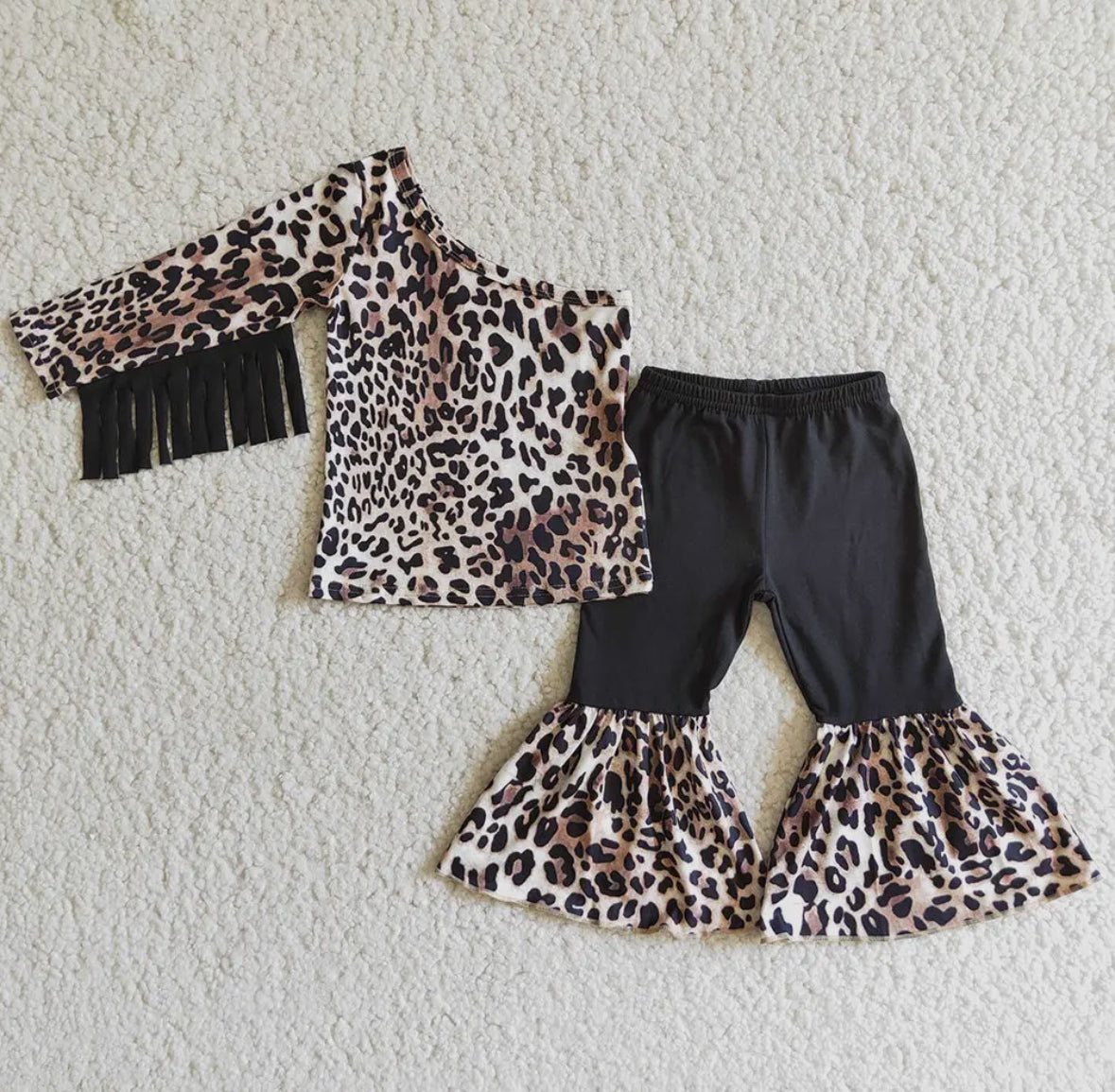 Leopard Fringe One Shoulder Set KIDS